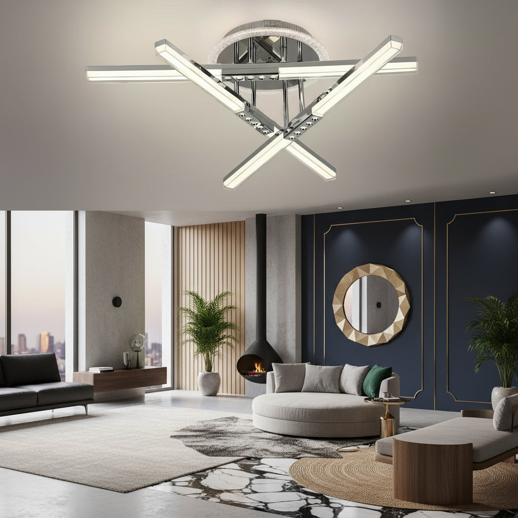 Lustra LED 3 Lines ROEN Silver Echivalent 300W Telecomanda