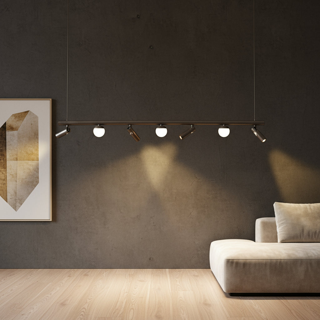 Lustra LED Suspendata Abajur cu 4 Spoturi MELI Black Echivalent 150W Telecomanda