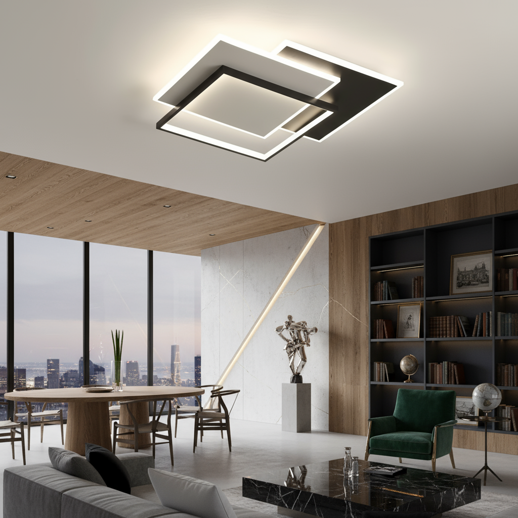 Lustra LED 3 Square RION Black Echivalent 600W Telecomanda