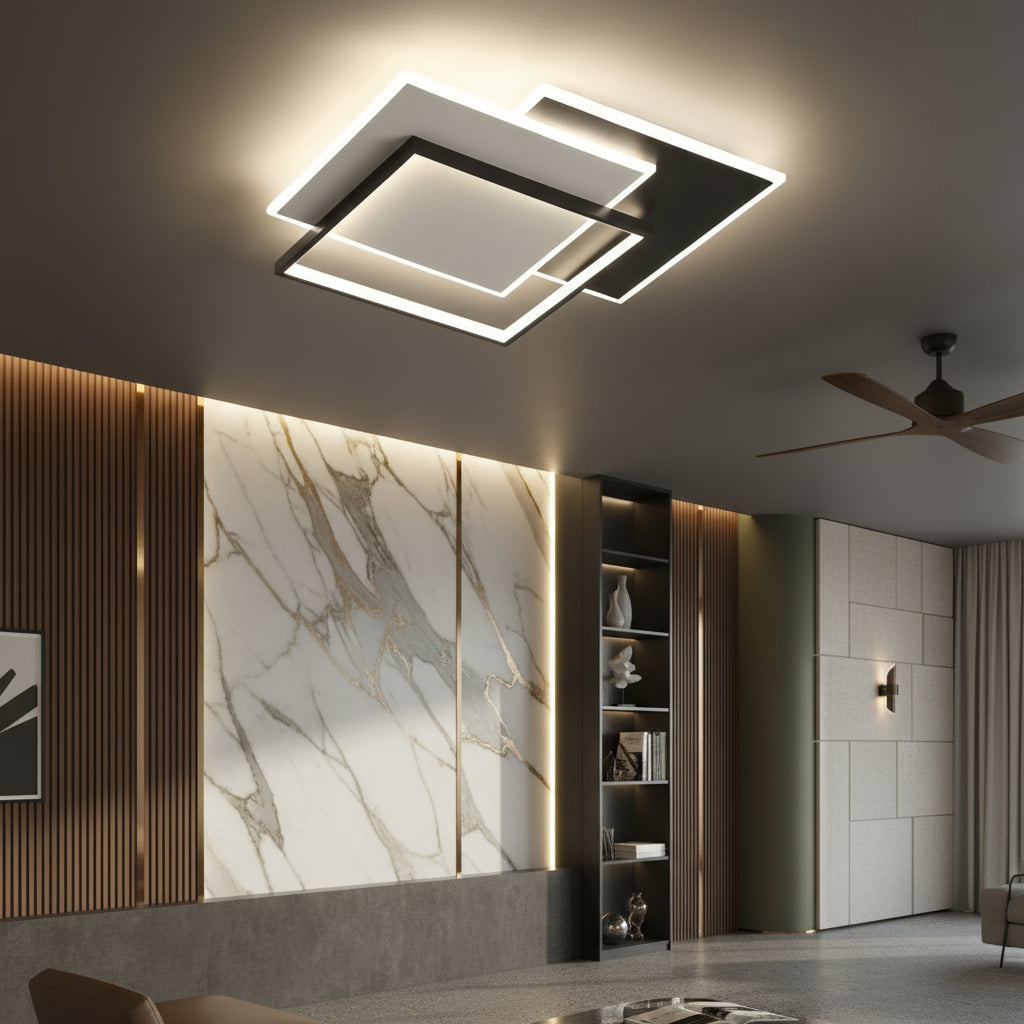 Lustra LED 3 Square RION Black Echivalent 600W Telecomanda