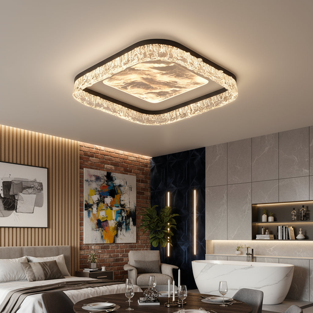 Lustra LED SQUARE SAARI Black Echivalent 500W Telecomanda