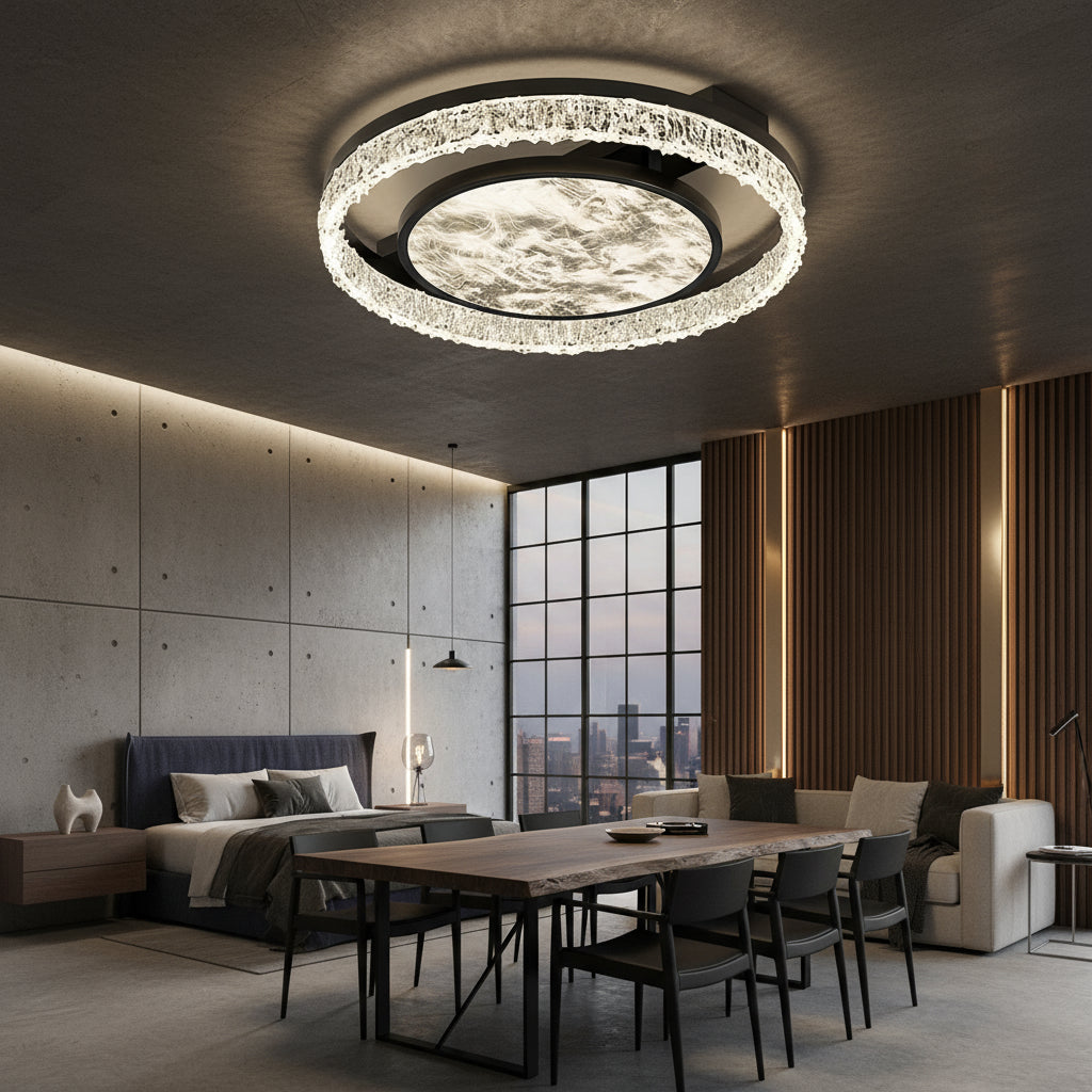 Lustra LED Round SAARI Black Echivalent 400W Telecomanda