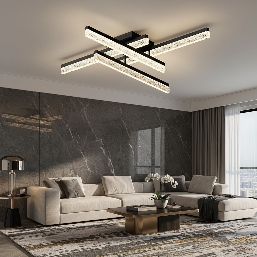 Lustra LED 4 LINES SAARI Black Echivalent 400W Telecomanda