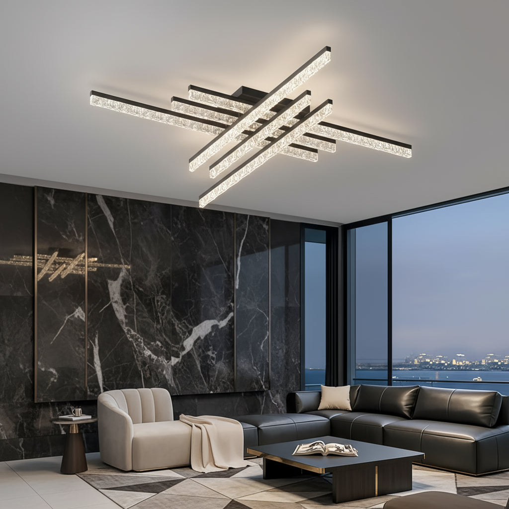 Lustra LED 6 LINES SAARI Black Echivalent 600W Telecomanda