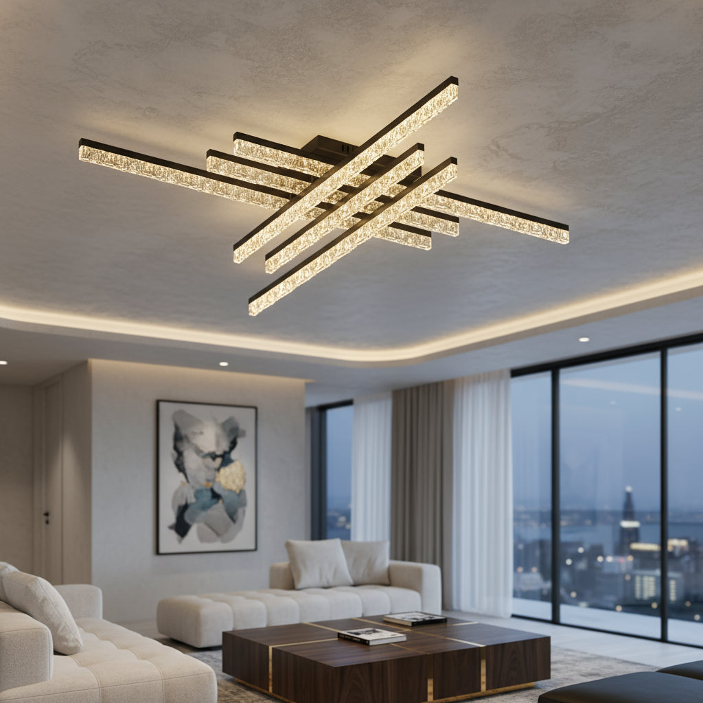 Lustra LED 6 LINES SAARI Black Echivalent 600W Telecomanda