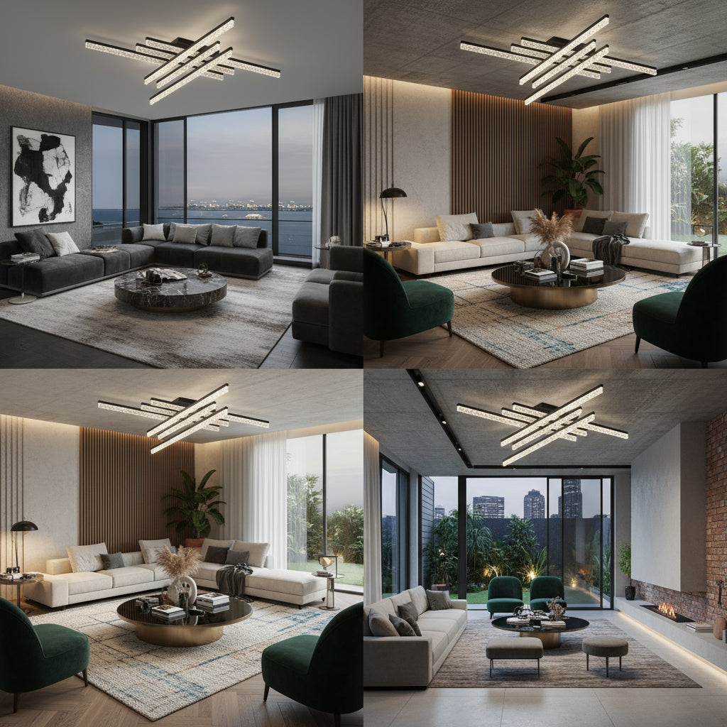 Lustra LED 6 LINES SAARI Black Echivalent 600W Telecomanda