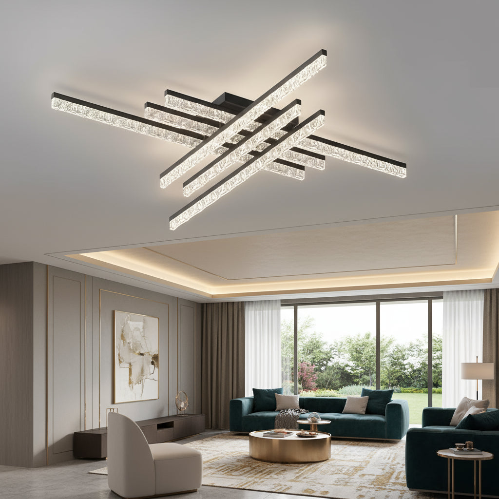 Lustra LED 6 LINES SAARI Black Echivalent 600W Telecomanda