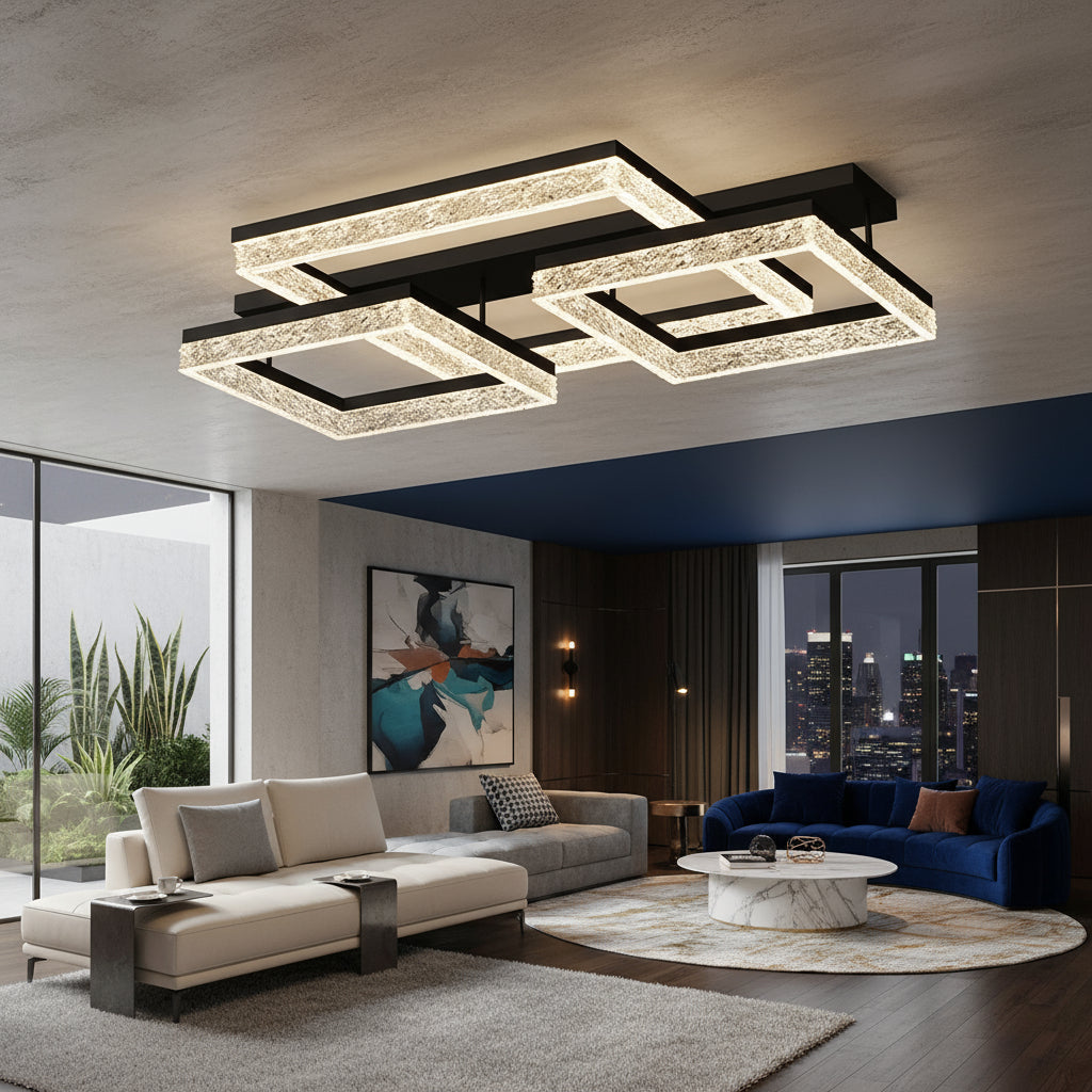 Lustra LED Three Square SAARI Black Echivalent 500W Telecomanda