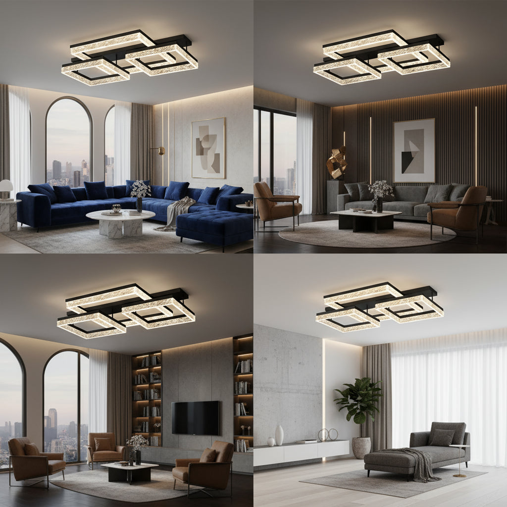 Lustra LED Three Square SAARI Black Echivalent 500W Telecomanda