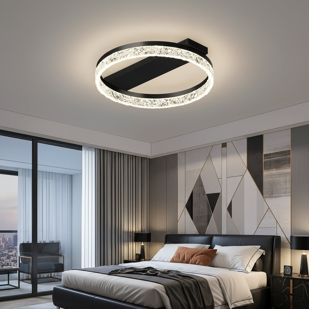 Lustra LED ROUND SAARI Black Echivalent 200W Telecomanda