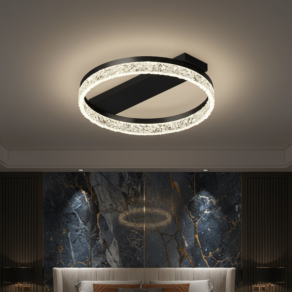 Lustra LED ROUND SAARI Black Echivalent 200W Telecomanda