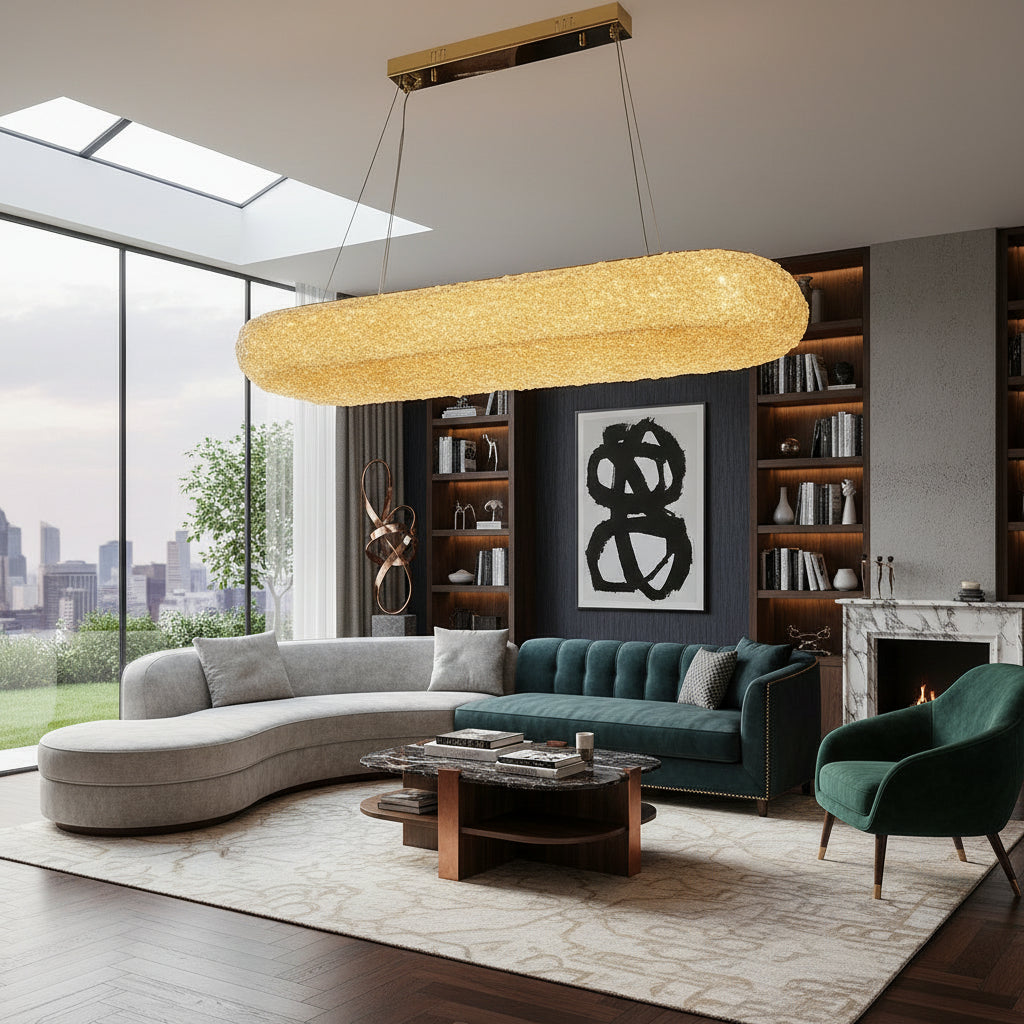 Lustra LED Suspendata ENZO Golden Sponge Cristal Echivalent 400W