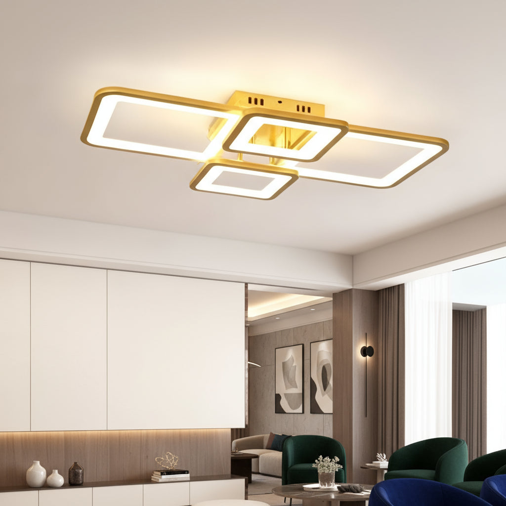 Lustra LED 2+2 SQUARE GOLD Telecomanda Echivalent 500W