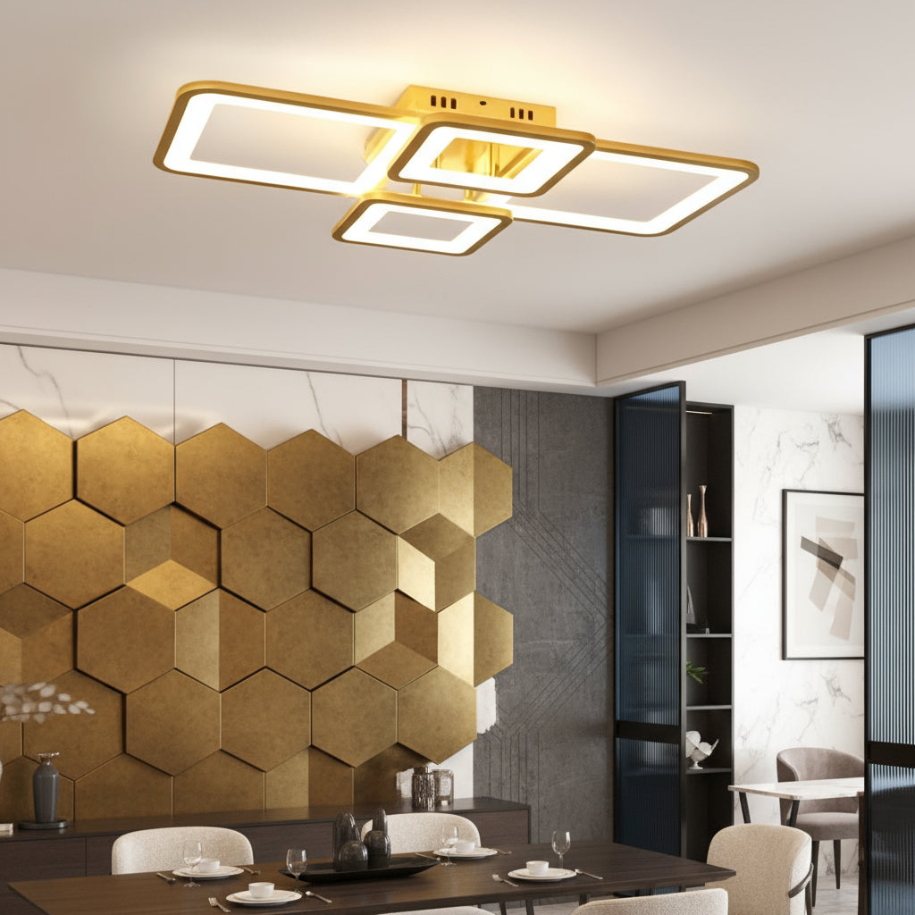 Lustra LED 2+2 SQUARE GOLD Telecomanda Echivalent 500W