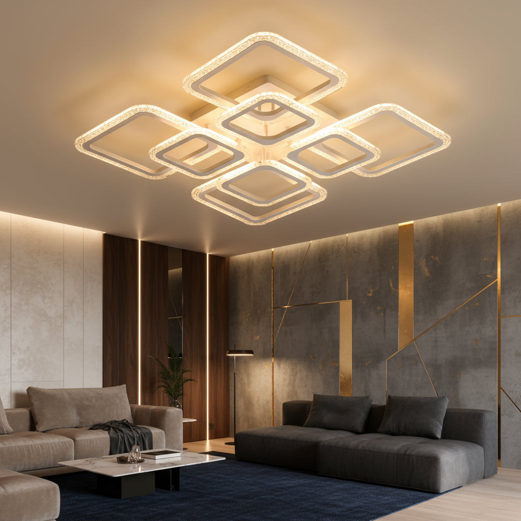 Lustra LED 4+4 Square Gigant BUBBLES WHITE Echivalent 800W Telecomanda