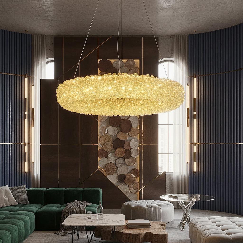 Lustra LED Suspendata ENZO Golden Sponge Cristal Echivalent 300W