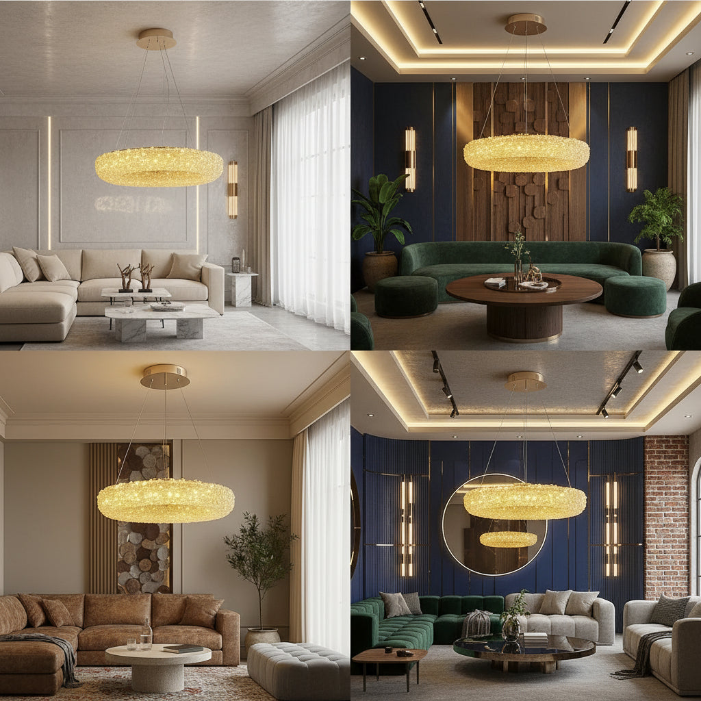 Lustra LED Suspendata ENZO Golden Sponge Cristal Echivalent 300W