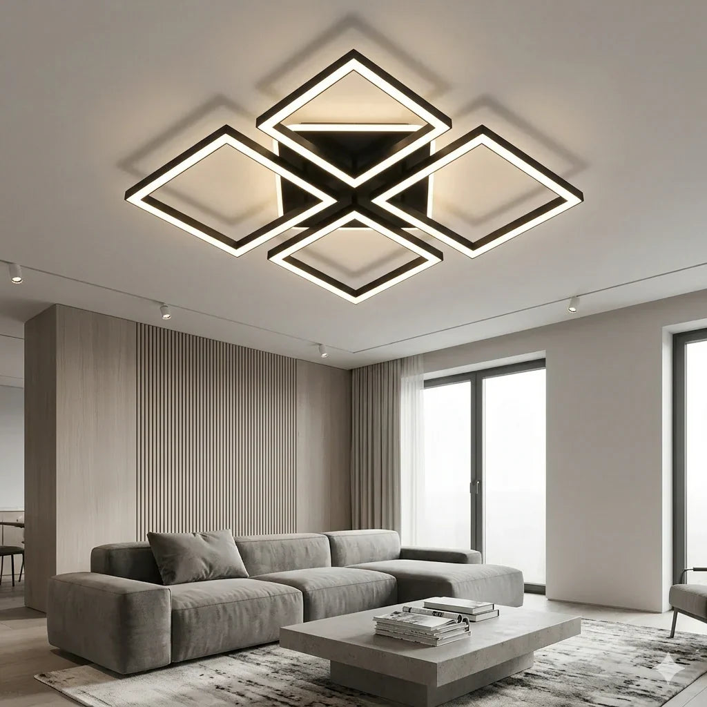 Lustra LED Quantum Square Black 91W Telecomanda