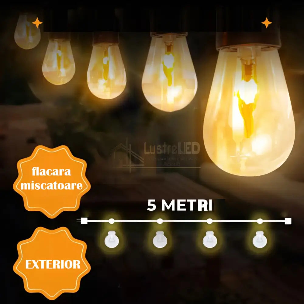 Ghirlanda Luminoasa 5M / 10 Becuri Led Integrat Flacara Miscatoare Interconectabil Light Rope
