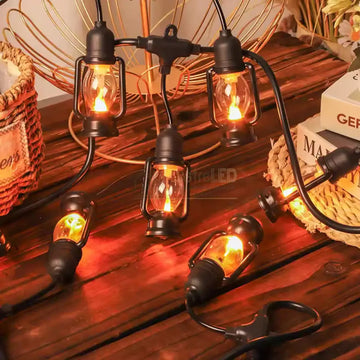 Ghirlanda Luminoasa Tip Felinar 5m / 10 Becuri, Flacara miscatoare , Interconectabil