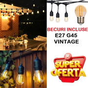 KIT Complet Ghirlanda Luminoasa 15m / 15XE27 , Interconectabil / Becuri incluse