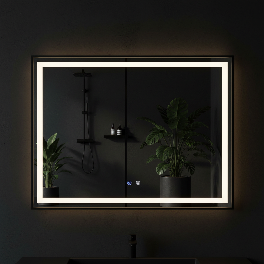 Oglinda LED 80x60CM, 3 Lumini, Dezaburire, Dimabila si OD033-Negru