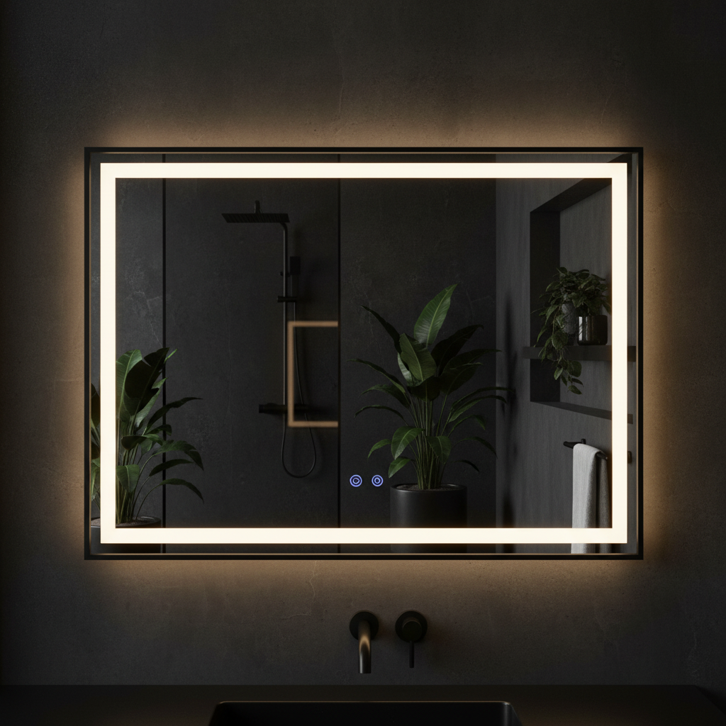 Oglinda LED 80x60CM, 3 Lumini, Dezaburire, Dimabila si OD033-Negru