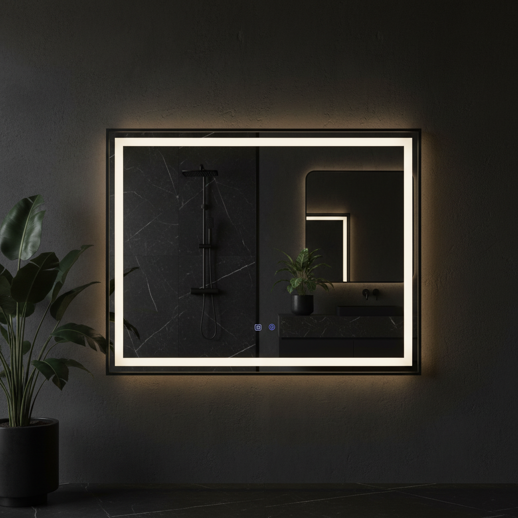 Oglinda LED 80x60CM, 3 Lumini, Dezaburire, Dimabila si OD033-Negru