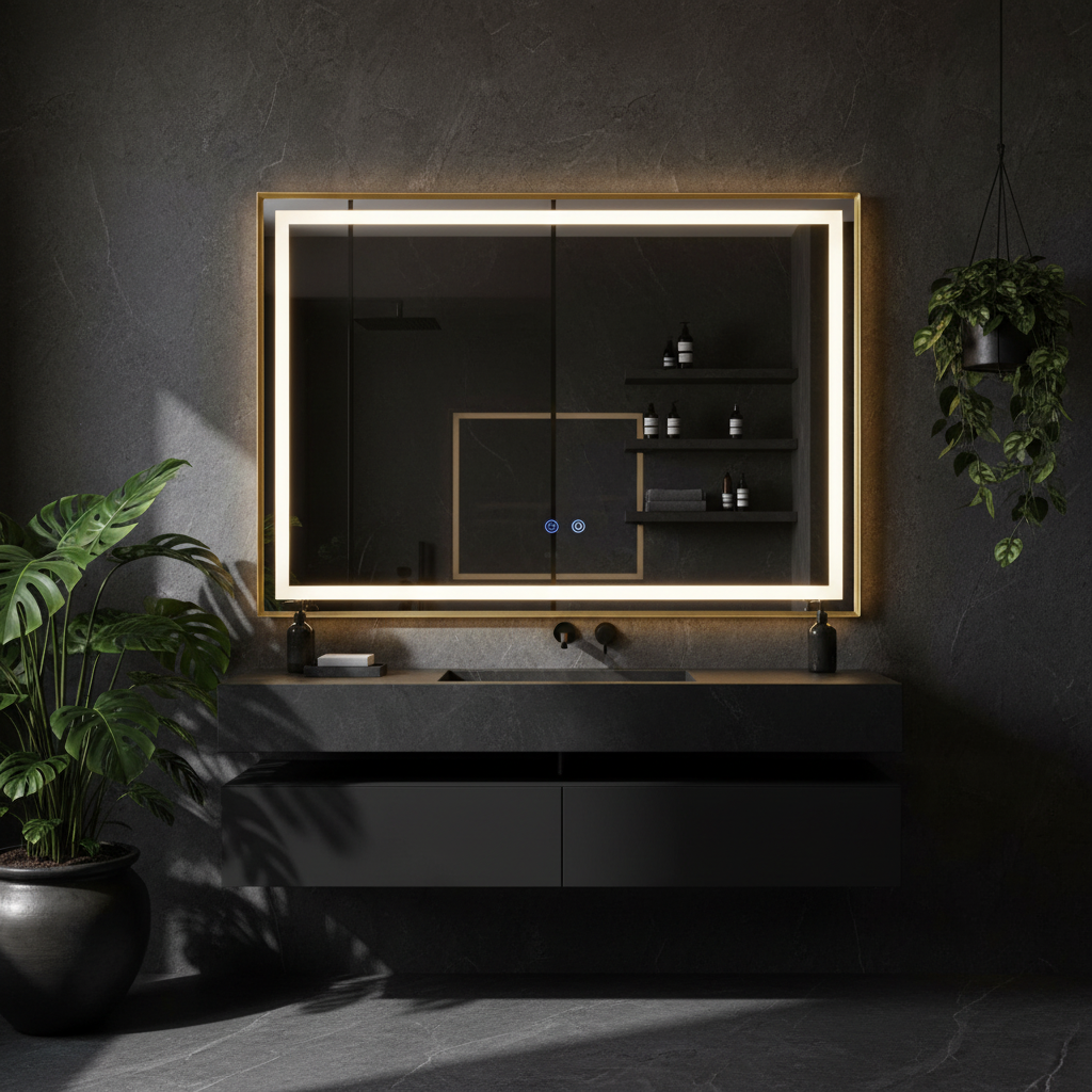 Oglinda LED 80x60, 3 Lumini, Dezaburire, Dimabila OD033-Auriu