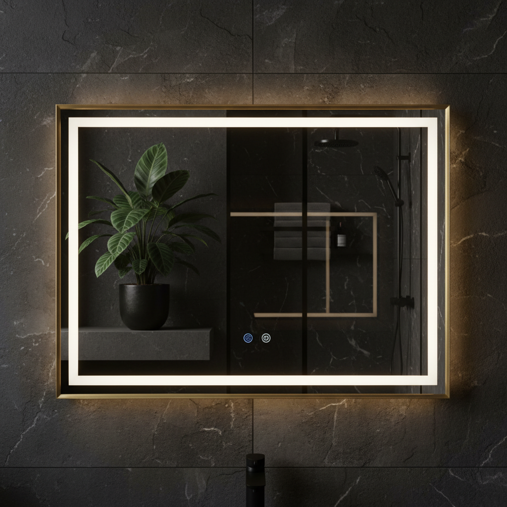 Oglinda LED 80x60, 3 Lumini, Dezaburire, Dimabila OD033-Auriu