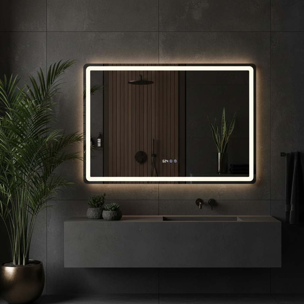 Oglinda LED FRAMELESS 120x80CM, 3 Lumini, Dezaburire, Afisaj Timp si Temperatura, Dimabila OD058-100