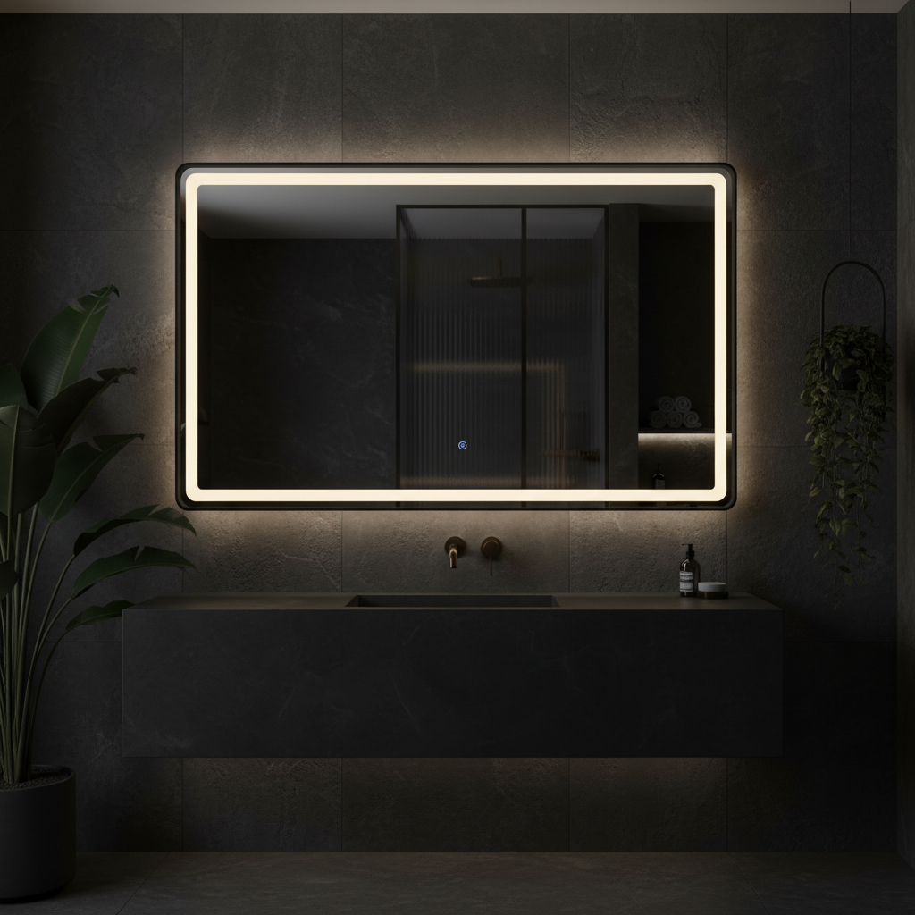 Oglinda LED 110x70CM, 3 Lumini, Dezaburire, Afisaj Timp si Temperatura OD058-101 NEGRU