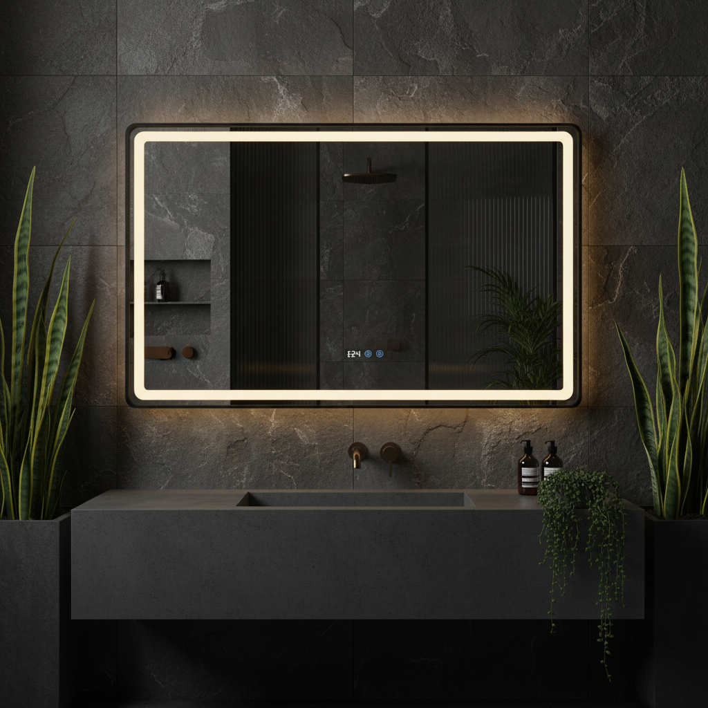 Oglinda LED 110x70CM, 3 Lumini, Dezaburire, Afisaj Timp si Temperatura OD058-101 NEGRU