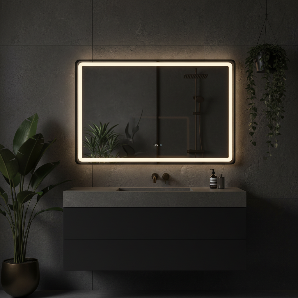 Oglinda LED 110x70CM, 3 Lumini, Dezaburire, Afisaj Timp si Temperatura OD058-101 NEGRU