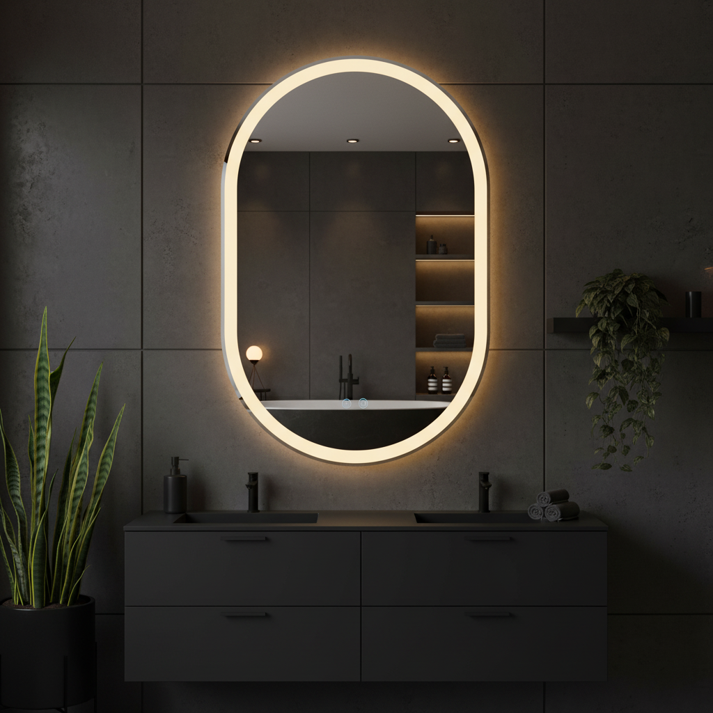 Oglinda LED Ovala FRAMELESS 60x90CM, 3 Lumini, Dezaburire, Dimabila OD061-100