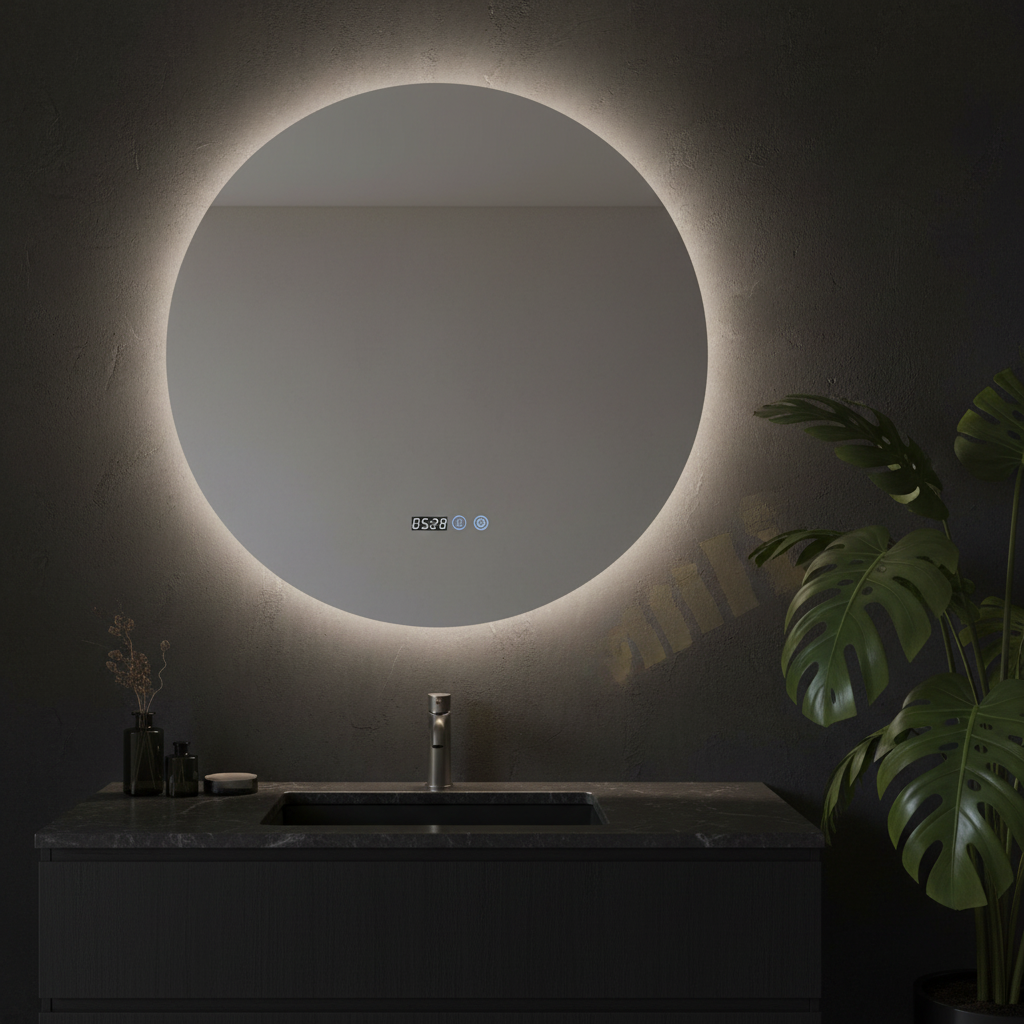 Oglinda LED Rotunda FRAMELESS 80x80CM, 3 Lumini, Dezaburire, Afisaj Timp si Temperatura OD007-80