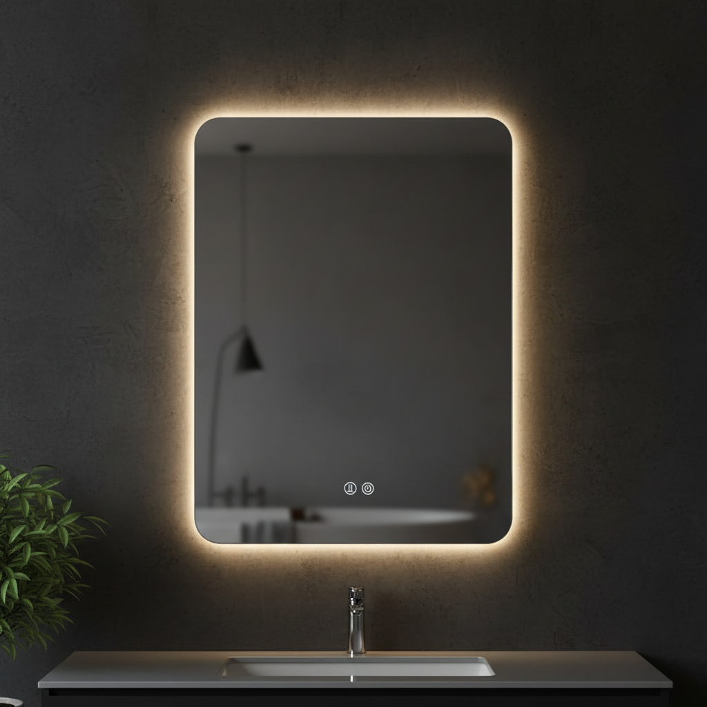 Oglinda LED Dreptunghiulara FRAMELESS 60x90CM, 3 Lumini, Dimabil, Dezaburire, Afisaj OD057-101