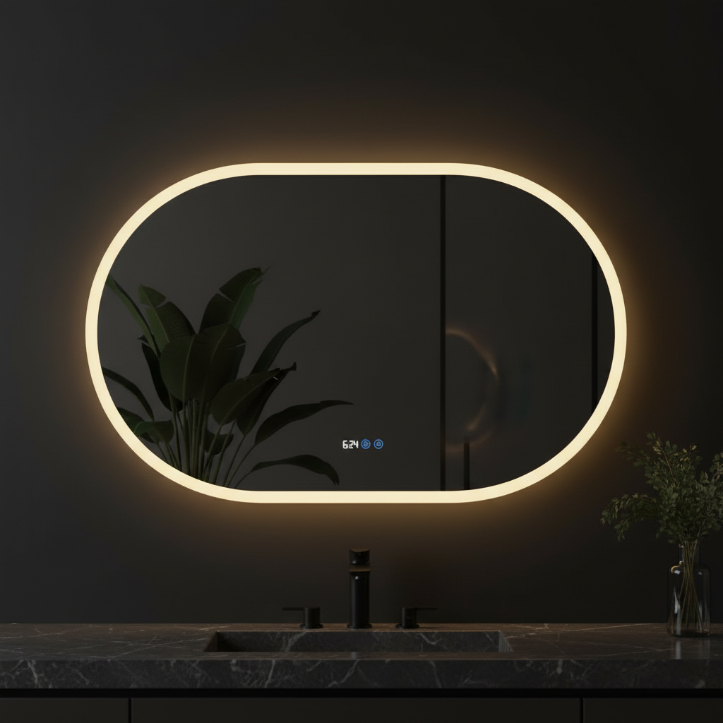 Oglinda LED FRAMELESS 70x110CM, 3 Lumini, Dimabila,  Afisaj Timp si Temperatura, OD058-105