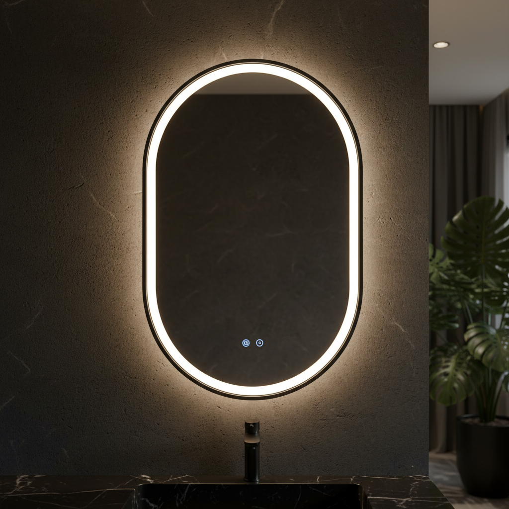 Oglinda LED Ovala 60x90CM, 3 Lumini, Dezaburire, Dimabila, OD061-100-Negru