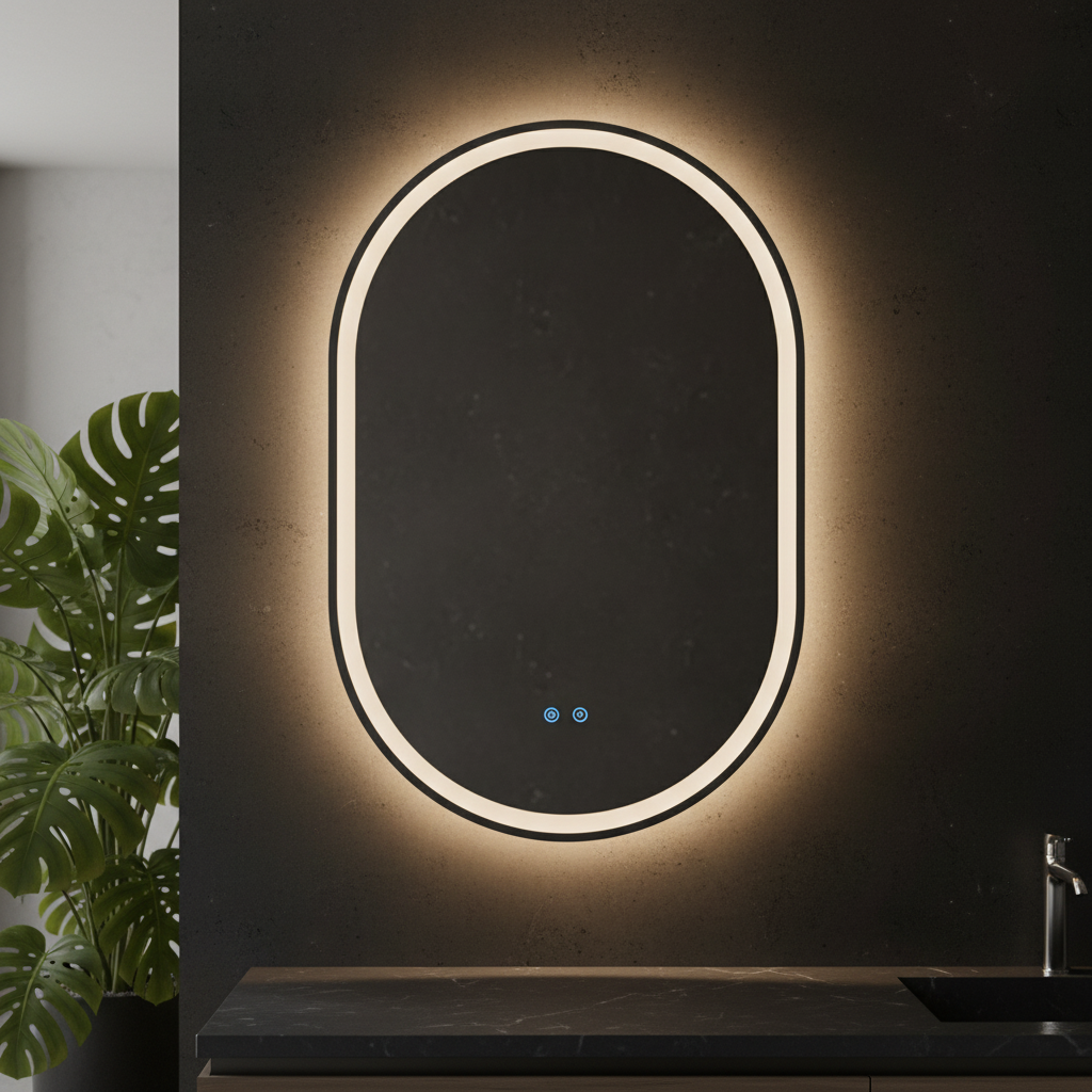 Oglinda LED Ovala 60x90CM, 3 Lumini, Dezaburire, Dimabila, OD061-100-Negru