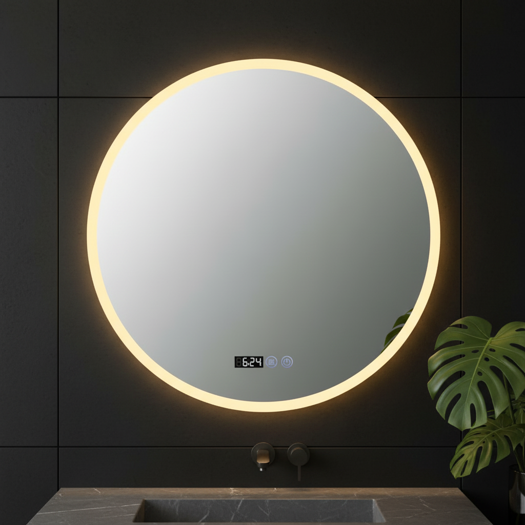 Oglinda LED Rotunda FRAMELESS 80CM, 3 Lumini, Dezaburire, Dimabila OD017