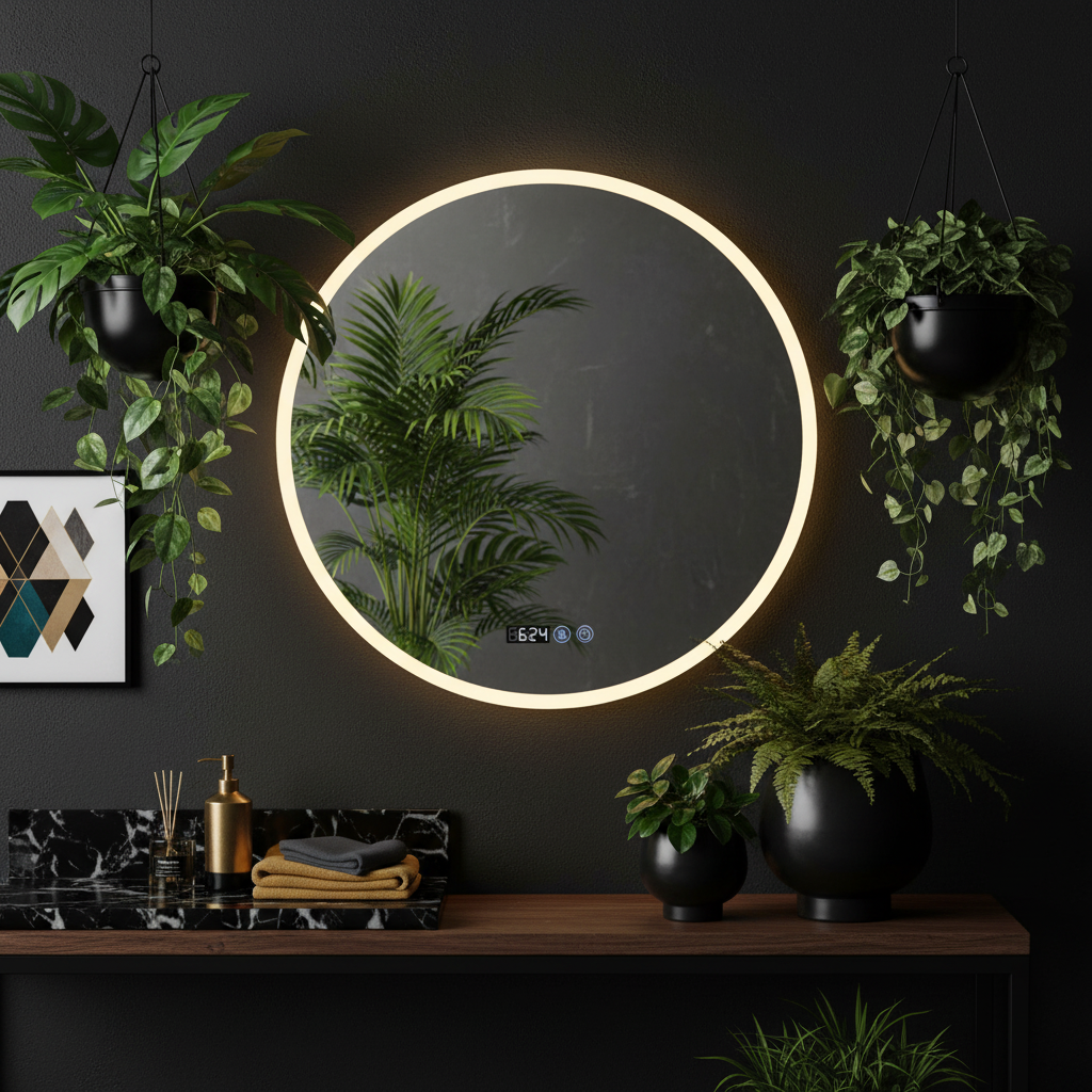 Oglinda LED Rotunda FRAMELESS 80CM, 3 Lumini, Dezaburire, Dimabila OD017