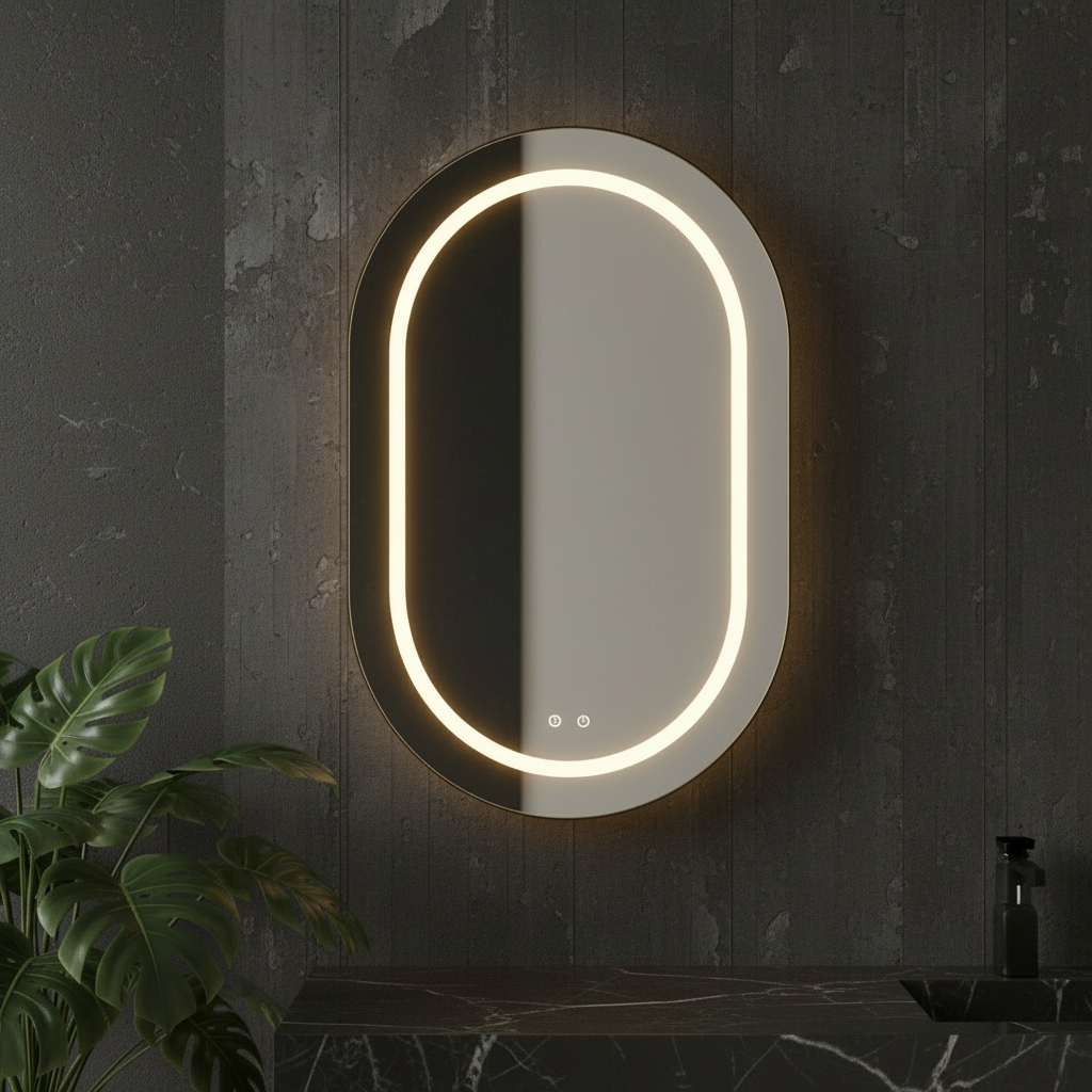 Dulap Baie cu Oglinda LED Ovala VisioLED 60x90cm 3 Lumini si Dezaburire