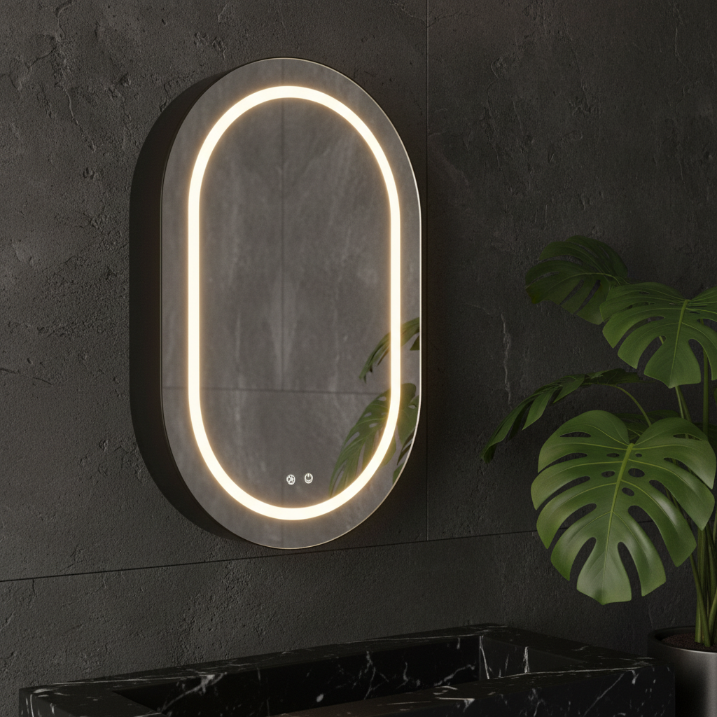 Dulap Baie cu Oglinda LED Ovala VisioLED 60x90cm 3 Lumini si Dezaburire