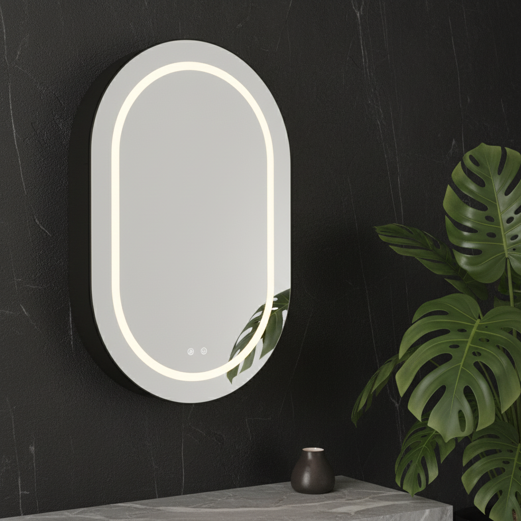 Dulap Baie cu Oglinda LED Ovala VisioLED 60x90cm 3 Lumini si Dezaburire