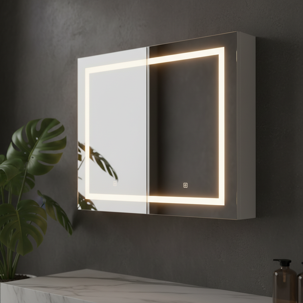 Dulap Baie Cu Oglinda LED Gleam 3 lumini, Touch, Dezaburire 60x80CM