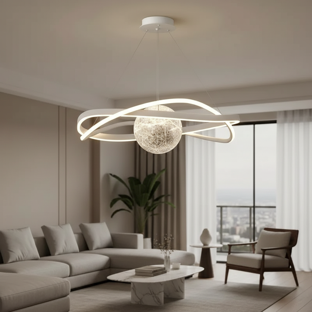 Lustra LED Suspendata Planet White Echivalent 500W Telecomanda