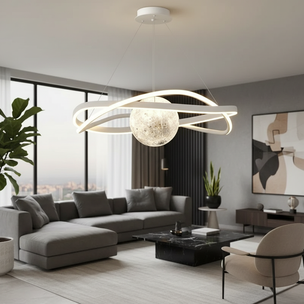 Lustra LED Suspendata Planet White Echivalent 500W Telecomanda