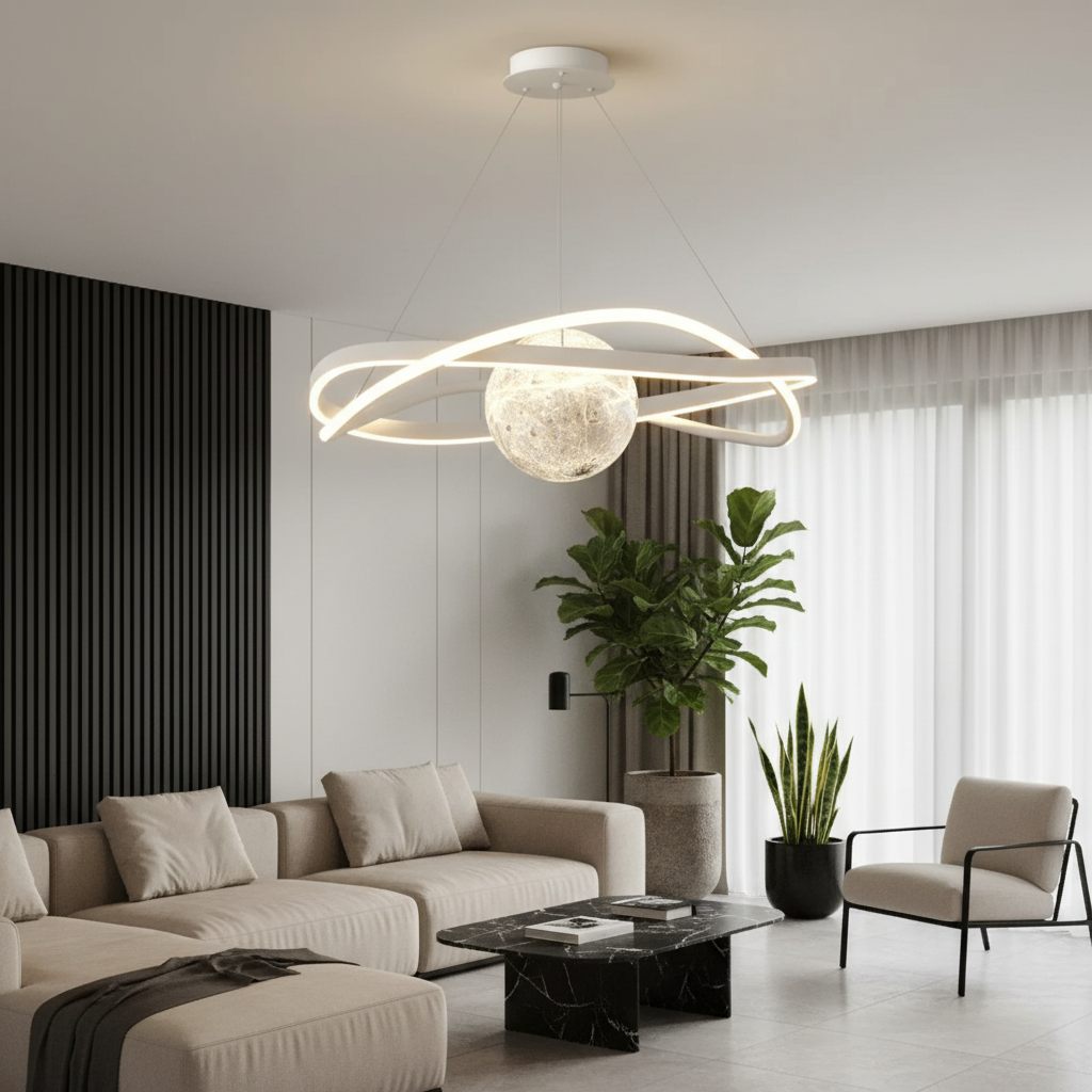 Lustra LED Suspendata Planet White Echivalent 500W Telecomanda