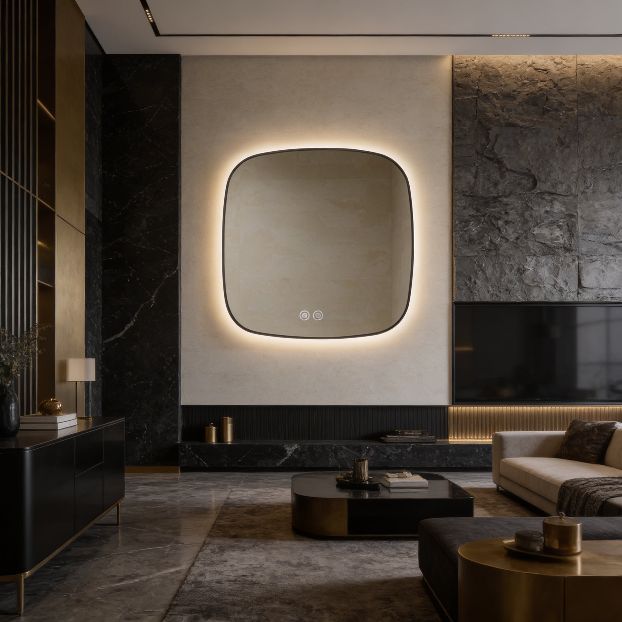 Oglinda LED DUBLIN Black 80x80CM 3 Lumini si Touch